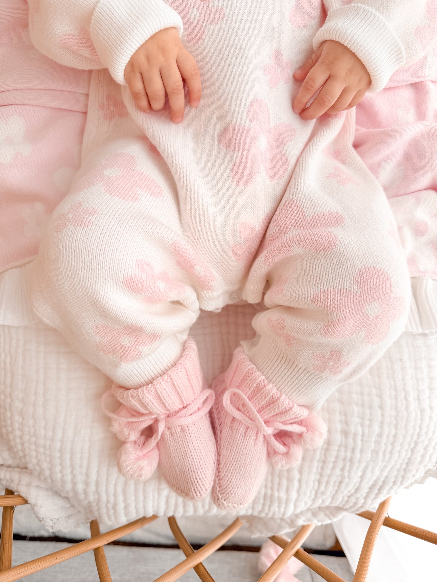Long leg pink flower frill romper