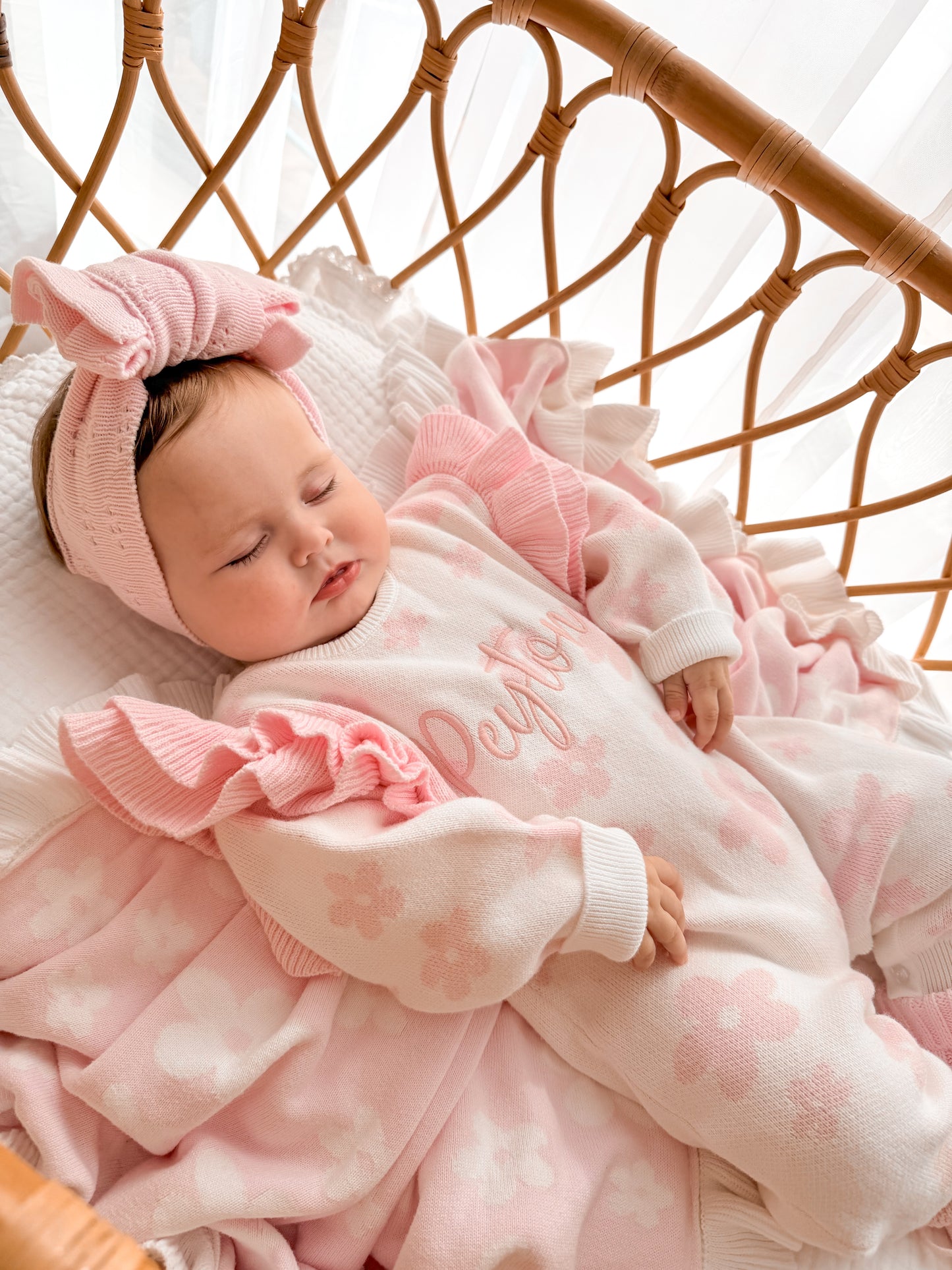 Long leg pink flower frill romper