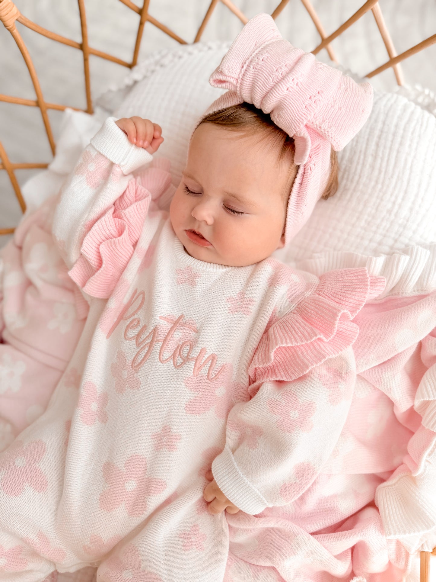 Long leg pink flower frill romper