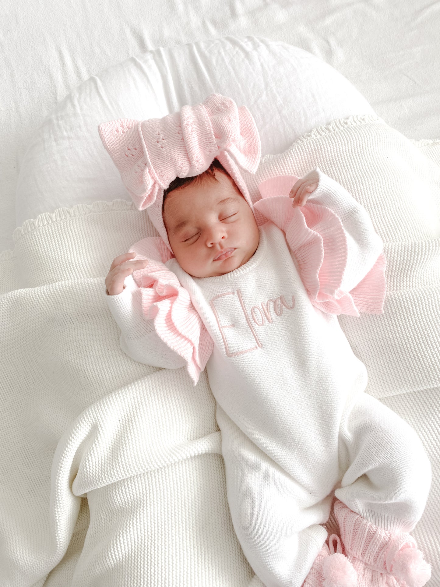 PRE ORDER white and pink frill baby romper