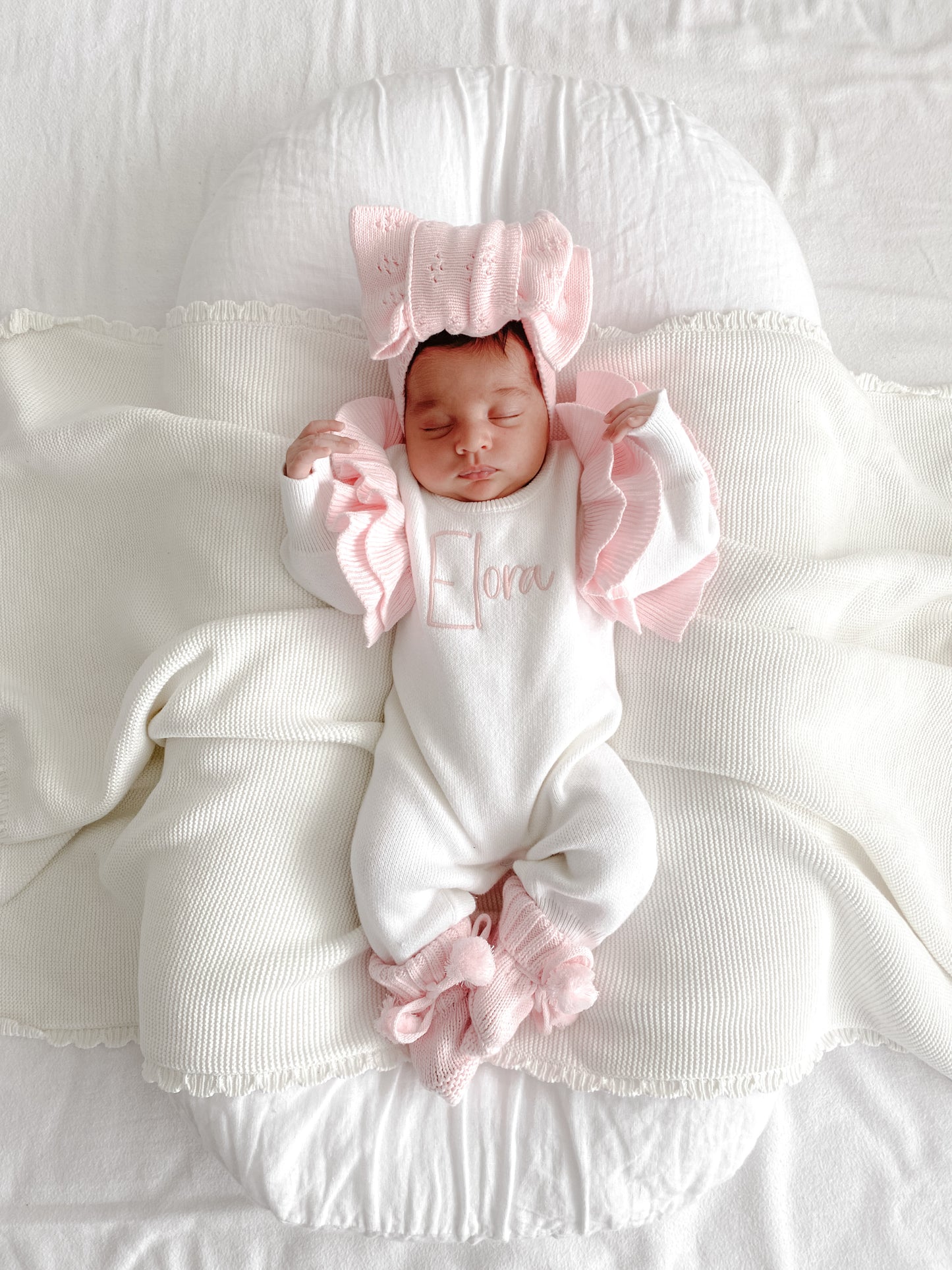 PRE ORDER white and pink frill baby romper