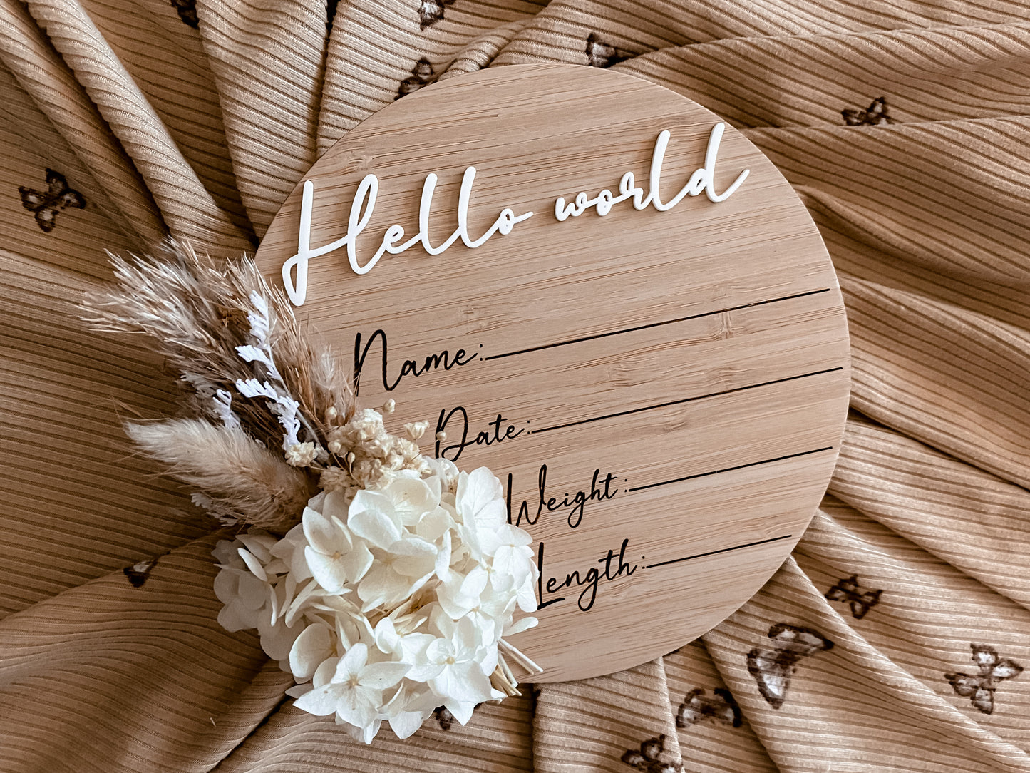 Hello world writeable dried floral announcement NEUTRAL bunch