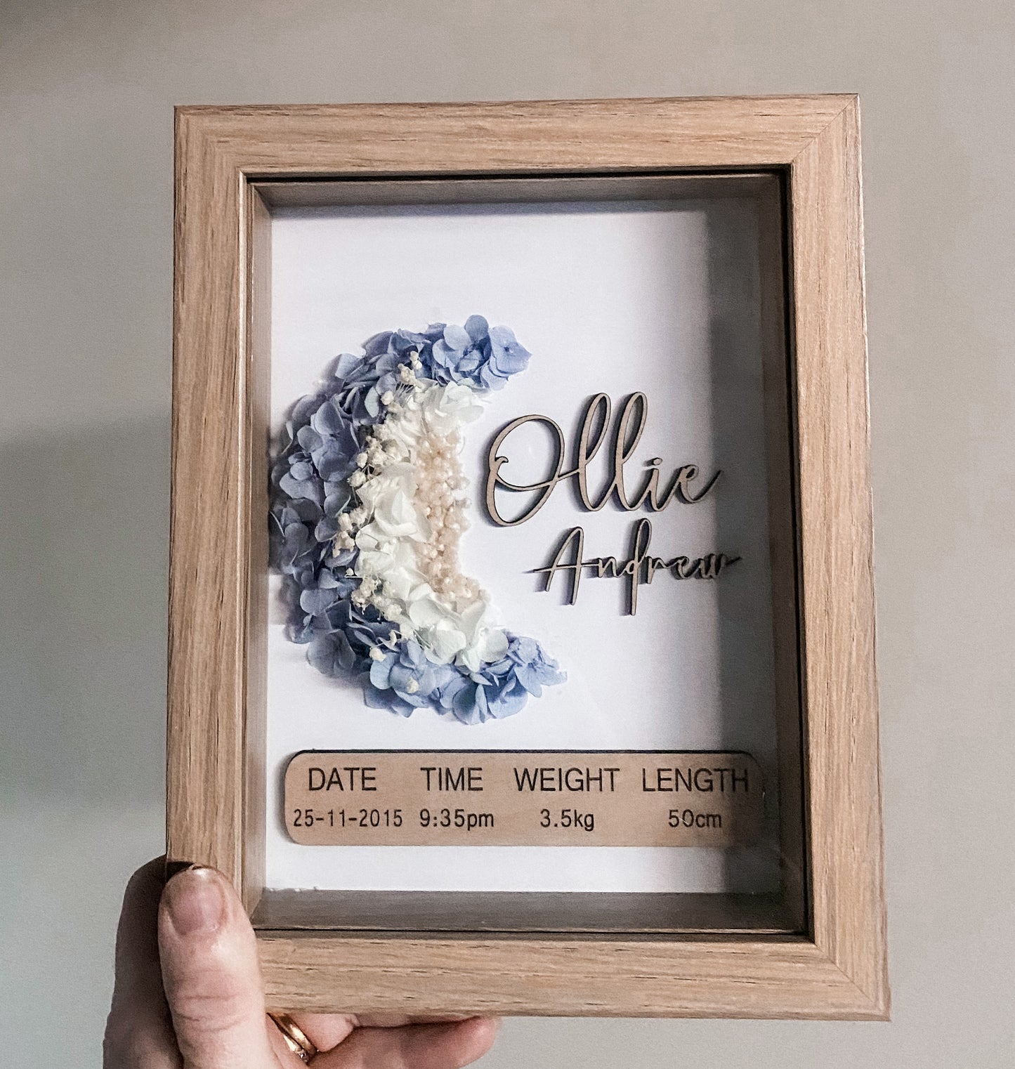 Birth detail keepsake natural frame