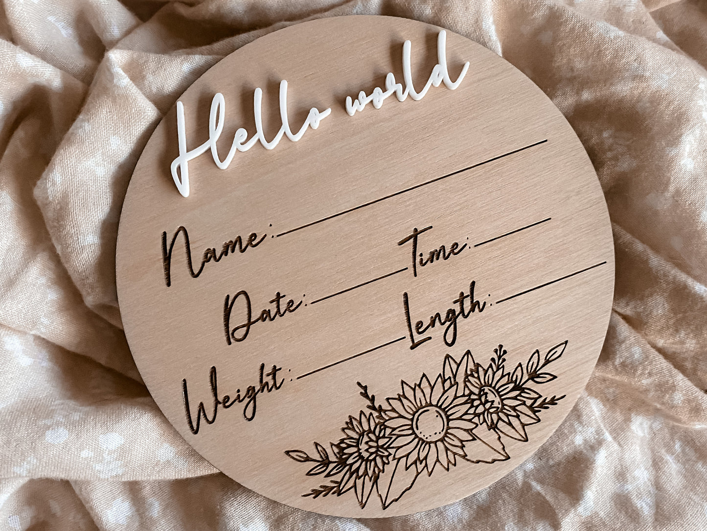 Hello world sunflower bunch writeable birth announcement