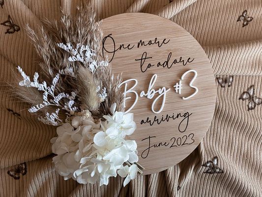 Dried floral neutral bunch personalised pregnancy announcement