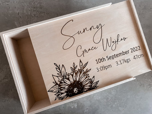 Sunflower birth details keepsake box