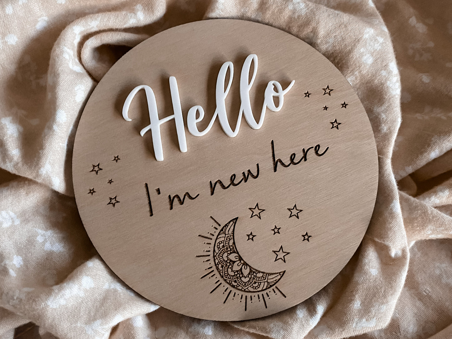 Hello I’m new here moon and stars birth announcement